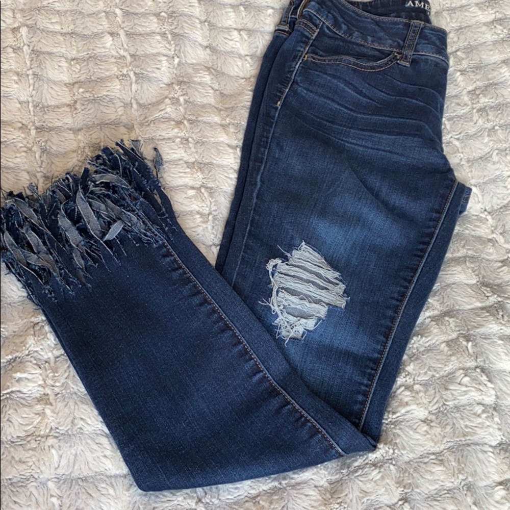 Hand cut AE fringe Jeggings